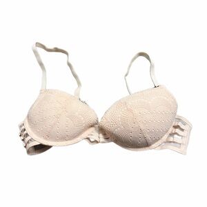 90s/Y2K European Vintage Lace Push-Up Bra Strappy Gold Hardware (Baby Pink) 34C